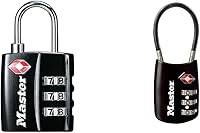 Vista 1 de Master Lock 4680DBLK Candado de equipaje aprobado por la TSA, 1-316 pulgadas de ancho, negro y TSA establece tu propia cerradura de combinación