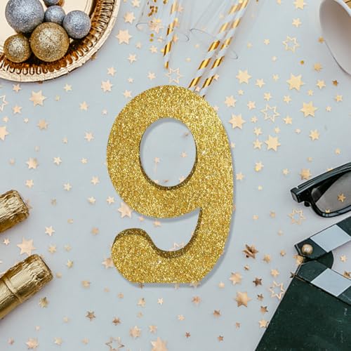 Image of TONIFUL 7.8 Inch Gold Glitter Number 9 Wooden Table Centerpieces Birthday Party Decorations,Shining Golden Digit 9 for Birthday Decorations,New Year,Graduation Decoration,Anniversary,Prop (1 Pack)