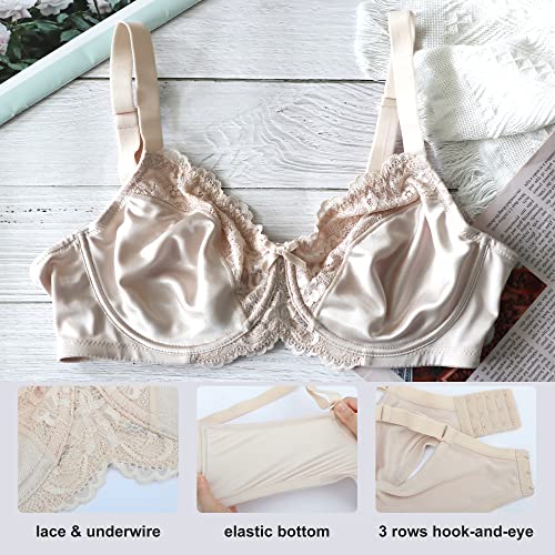 Sheroine Underwire Lace Floral Women's Unlined Bra Minimizer Full Coverage Non Padded Everyday Bras(Champagne,36D) #TOP5