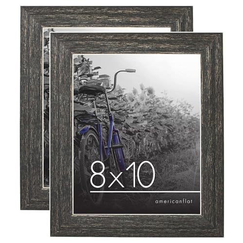 Americanflat 8x10 Picture Frame with Polished, Crystal Clear Glass - Set of 2 - Hampton Collection - Distressed Wood Picture Frames for Tabletop and Wall Display - Rustic Brown