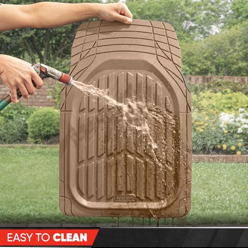 Image of MotorTrend FlexTough Beige Car Floor Mats Rubber All Weather Automotive 2pc