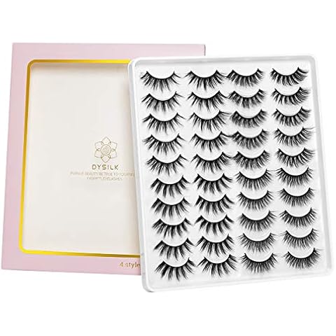 DYSILK Mink Lashes False Eyelashes - Wispy Lashes Natural Look 20 Pairs Lashes Pack 4 Styles Mixed Faux Mink Eyelashes 6D Fake Eyelashes Fluffy Cat Eye Lashes Pack| 11mm-20mm Cover