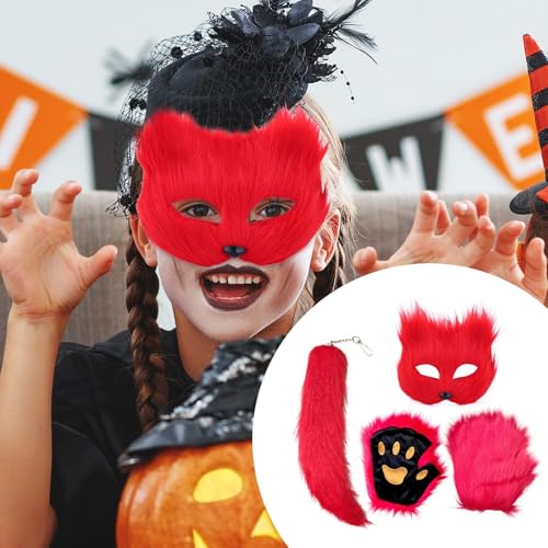 Masque d'Halloween animal de mascarade avec gants et queue - 2