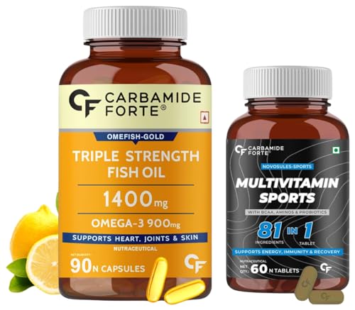 Image of Carbamide Forte Triple Strength Fish Oil 1400mg with Omega 3 900mg - 90 Softgel Capsules for Men & Women & Carbamide Forte Multivitamin for Sports Tablets for Men & Women - 60 Tablets