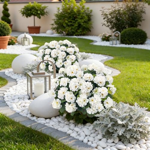 Image of Bassion Artificial Flowers for Outdoors, 6 Pcs White Fake Geraniums | UV resistant, silk flowers, realistic artificial geraniums, planter window box balcony outdoor garden outside decoration