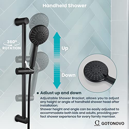 8 Inch Shower System With Slide Bar Round Shower Head Matte Black Rainfall Wall Mounted Shower Faucet Set For Bathroom With Abs Handheld Shower Rough-In Valve Shower Trim Kit #TOP7