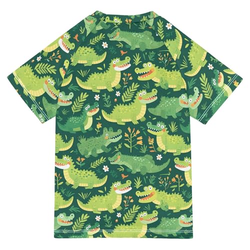 Cute Cartoon Crocodiles Bathing Suit Kids Short Sleeves Basketball Tshirt Swimwear Beach Tops 3T2