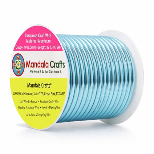 Image of Mandala Crafts 10 Gauge Anodized Aluminum Craft Wire for Jewelry Making - 32 FT Colored Flexible Turquoise Wire - Bendable for Bonsai Armature Crafting Sculpting