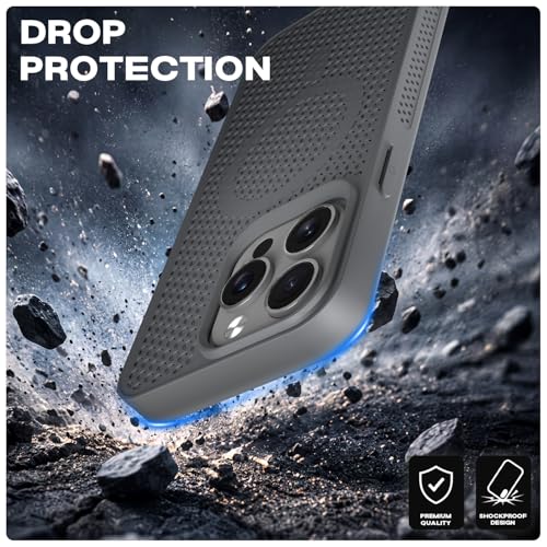 Image of Pikkme Back Cover for iPhone 15 Pro Max | Honeycomb Cooling Design | Silicone Heat Dissipation | Mag-Safe Compatible | Shockproof Camera Protection Bumper Case (Grey)