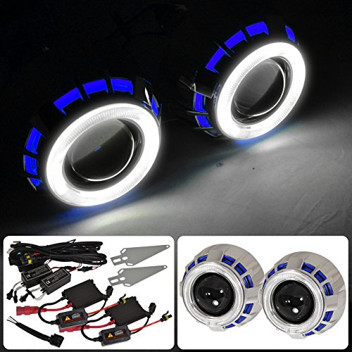 AJP Distributors 2.5 Bi Xenon Headlight Retrofit Projector Dual Ccfl Halo Ring Round Hid Kit Blue White