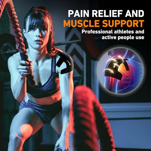 Image of Kinesiology Tape for Shoulder Precut, 24 PCS Shoulder Tape for Pain Relief, KTQUICK Original Cotton Waterproof & Breathable, Enhance Elastic Sports Tape for Pain Support and Muscle Sports, Black