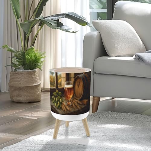Caneca de basura pequeña con tapa y patas de madera 7L miniatura 2