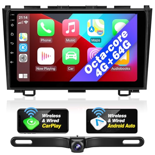 SizxNanv for CRV 2007-2011 Radio Upgrade Compatible with Wireless Carplay Android Auto,8-Core 4+64GB HeadUnit Car Stereo Bluetooth Navigation GPS WIFI FM/AM TouchScreen Backup Camera Multimedia Player