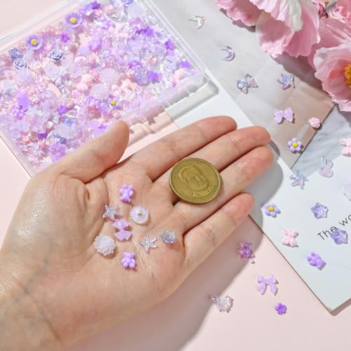 Stiesy 200Pcs Purple Series Slime Charms Mixed Shapes Lavender Resin Cabochons Flat Back Craft Charms for Nail Crafting Hair Clips Decor Accessories - Image 3
