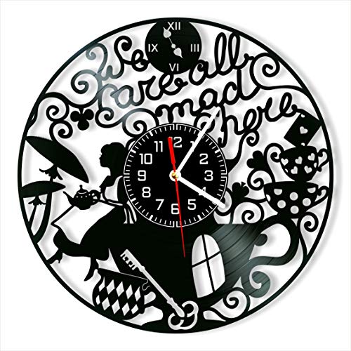 Alice in Wonderland Vinyl Clock, Alice in Wonderland Wall Clock 12 inch (30 cm), Original Gifts for Fans Alice in Wonderland, The Best Home Decorations, Unique Art Decor, Original Idea for Home Decor