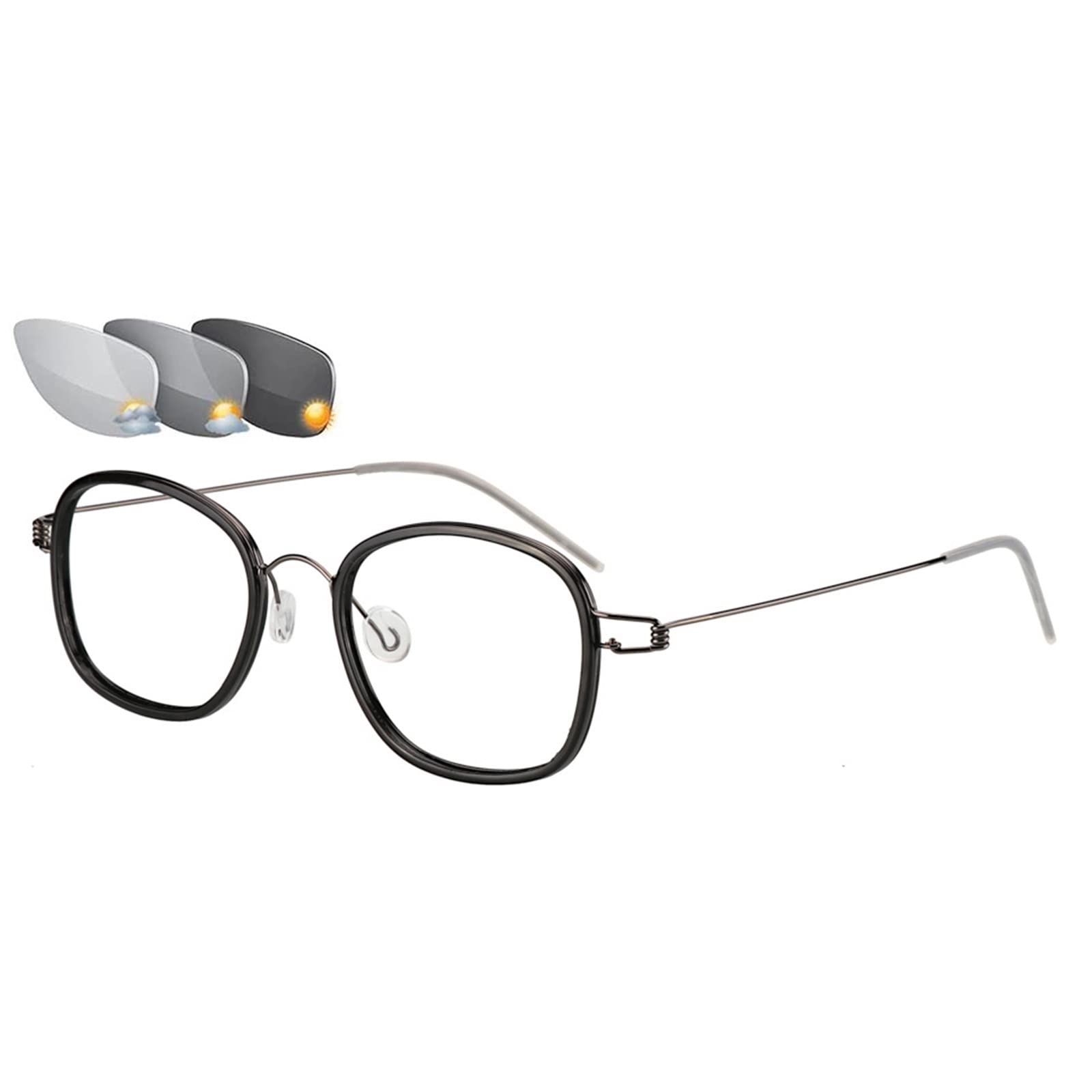 Gafas de Lectura Fotocromáticas para Hombres Mujeres Marco sin Tornillos Lector de Ancianos Anti-UV Inteligente Cambio de Color Gafas de Sol para Exteriores,Gold-+2.25