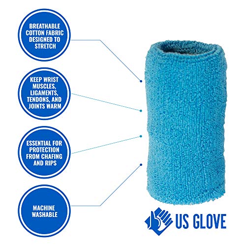 Image of US Glove Sweat Bands for Wrists, Sports Wristbands for Men & Women, Athletic Hand Bands for Tennis, Gymnastics, Basketball, Volleyball, Baseball, Football or Gym Sport, 2-pc Cotton Arm Sweatbands 4.5 inch