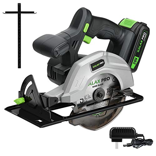 GALAX PRO DC-20V 5-1/2 Cordless Circular Saw with 2Pcs Blades (18T+48T), 3800RPM Variable Speed, Includes 2.0Ah Lithium Battery and Fast Charger, Max Cutting Depth 1-5/8(90°), 1-7/16(45°)