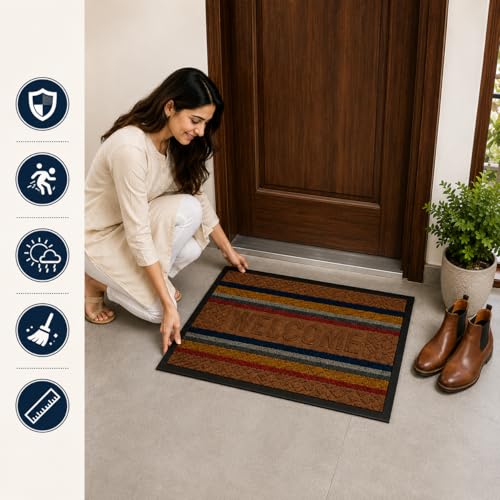 Image of DecorTwist PVC Door Mat 60x40 cm | Heavy Duty Indoor Outdoor Entrance Mat | Anti-Slip Rubber Back | Waterproof Dust & Dirt (Style 2 [ Dark Coffee /Chocolate Pattern ], PVC Door Mat 60*40 cm, Pack of 2)