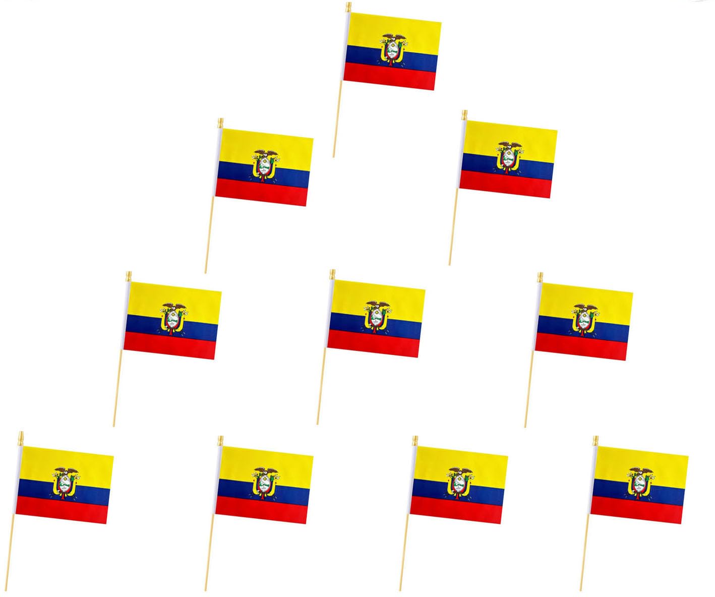 10 Pack Ecuador Flags - Handheld Flag- 5x8 in,Ecuadorian Mini Flag. Suitable For Party Decorations, Store Displays, Bar Decorations And National Day Parades. (Ecuador)