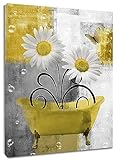 HVEST Vintage Yellow Floral Wall Art Country Daisy Flower and Butterfly Pictures Wall Decor Grey and White Abstract Geometric Canvas Wall Art for Bathroom Living Room Bedroom Decor,16L X 12W inches