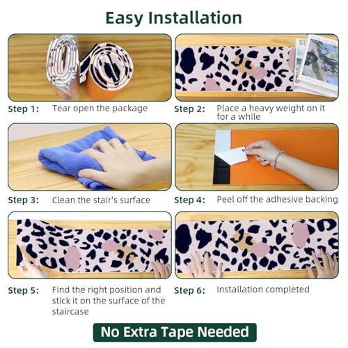 Alfombra para peldaños de escalera de leopardo para proteger peldaños de madera en interiores 7