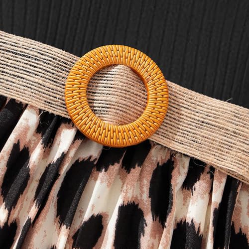 Girls Autumn Dress Ribbed Puff Sleeves Pleated A-line Dress Leopard Print Dress 7-13 Years3