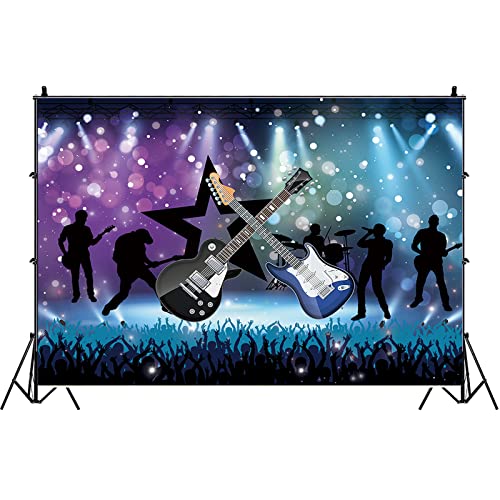 7×5Ft Large Fabric Vacation Party Backdrop Banner For Rock N Roll Party Decorations,Rock Star Banner Background, Concert Live Plateform Banner,Music Show Kids Birthday Adults Portrait Studio Prop #TOP2