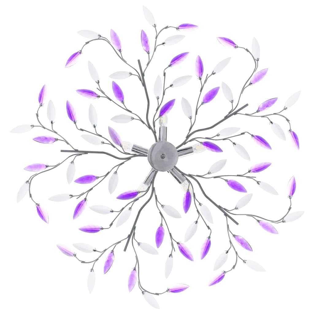 vidaXL Lámpara de Techo Brazos Forma Hoja 5 Bombillas Morado Colgante Iluminación Accesorios Dormitorio Cocina Pasillo Comedor Salón Interiores Cristal