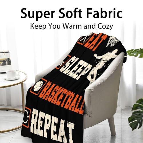 Mercuryelf Basketball Throw Blanket - Soft, Fuzzy & Warm - 60x80 Inches Flannel Blankets for Bed, Couch - Black Sports Funny Throws Gift for Men, Women