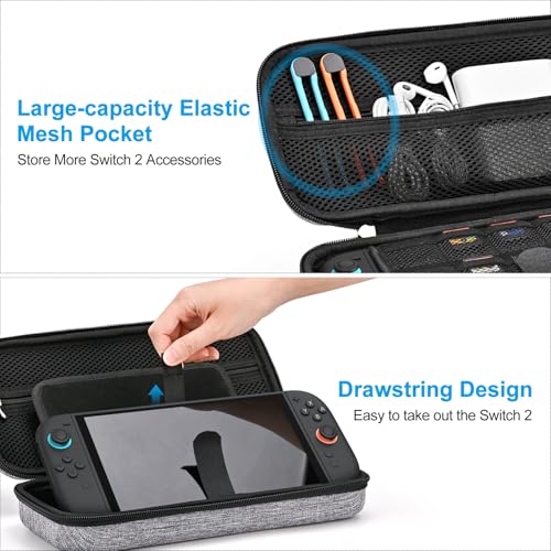 Image of innoAura Switch 2 Case 14-in-1 Bundle for NS Switch 2 (2025), with Carrying Case, Protective Cover, Thumb Grips, Screen Protector, Cute Pendant and Sticker, Gray