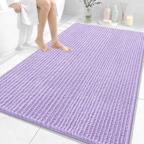 Image of OLANLY Bathroom Rug Mat 59x35, Thick Soft and Absorbent Chenille Bath Mat, Non-Slip Rubber Backing, Machine Washable Quick Dry Bath Rugs for Tub Shower Floor, Home Decor Accessories, Lavender
