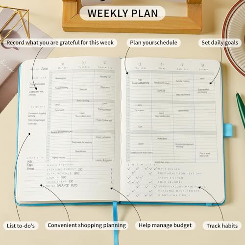 Planner 2025-2027, 36 Months Weekly and Monthly Planner with Budget & Goal Setting, 8.3" x 5.7", Flexible Cover, Daily Organizer with Inner Pocket, Bookmarks, Pen Holder for School Office Home–Blue — view 5