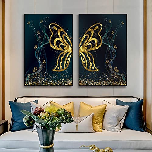 Toile impression papillon doré bleu KEBIA 40x60cm pour salon