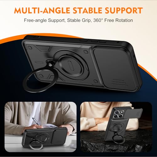 Image of YUWOO Ultimate Armor Case for Motorola G86 Power 5G | 360 Magnetic Pivot Ring Stand | Slide Camera Lens Protector | Military Grade Drop Protection | MagSafe Compatible Mount Case - Black