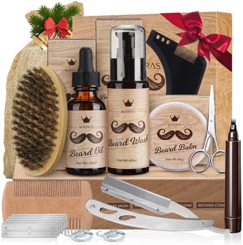 Kit Cuidado Barba Hombre 13 en 1, Cuidado Barba Hombre con Aceite...