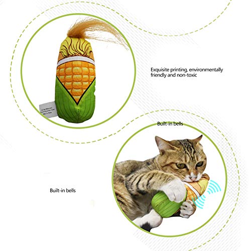 Junlucki Brinquedo para animais de estimação, modelação de milho, 2 peças embutidas, sino de pelúcia