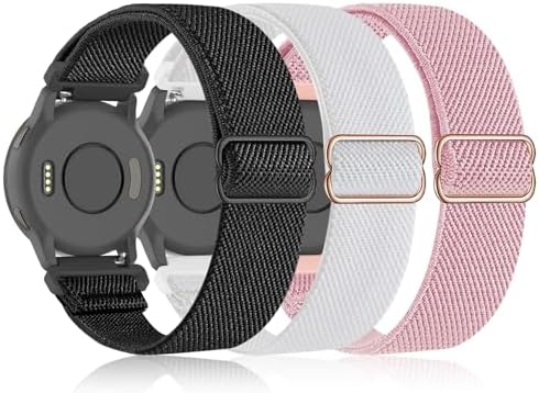 3 Pack 20mm Watch Bands Stretchy Nylon Compatible with Garmin Vivoactive 5/Venu/Venu Sq, Loop Elastic Straps Compatible with Garmin Vivoactive 3/3 Music,Venu 2 Plus,Forerunner 645/55/245 Music for Women Men