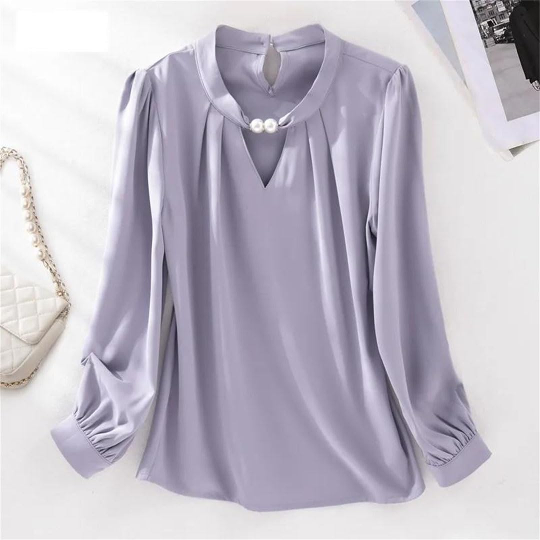 Blusa de gasa para mujer, manga larga, color liso, holgada, elegante
