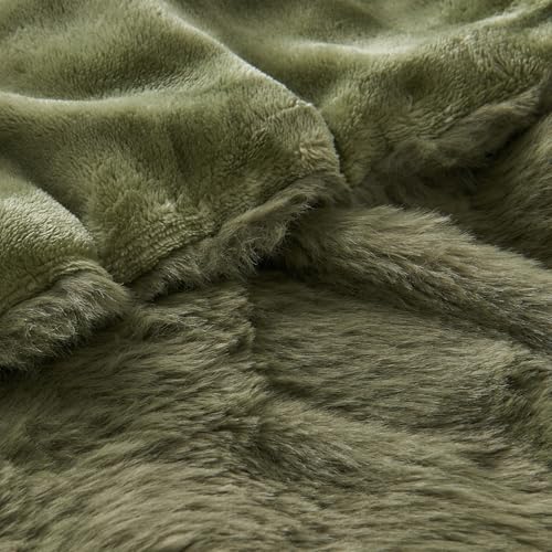 Lotus Karen Faux Fur Throw Blanket Dark Green - 800 GSM Bubble Rabbit Fluff Blanket for Couch Bed Sofa,Softest Fluffy Fuzzy Cozy Blanket,Thick Furry Plush Shaggy Warm Blankets for Women,50x60 Inches