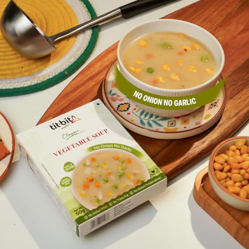 Image of Tit-Bit Vegetable Soup | No Onion No Garlic | Ready-to-Cook Soup Mix with Veggie Bites | Source of Calcium | Pack of 5 (50g Each)
