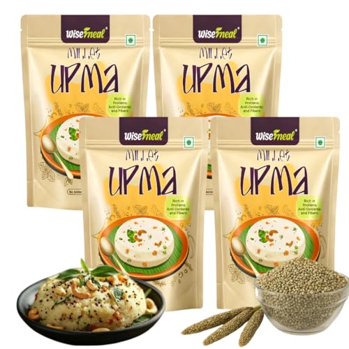 Image of WiseMeal Multi Millet Upma Mix | High Protein & High Fiber Instant Breakfast | No Added Preservatives | Easy to Cook Healthy Indian Breakfast | Weight Management Friendly | Traditional South Indian Upma Mix | Pack of 4
