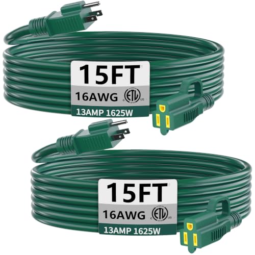 Image of HUANCHAIN Indoor Outdoor Green Extension Cord 15 ft 2pcs Waterproof