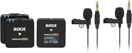 Rode GO II Sistema de micrófono inalámbrico de doble canal, transmisión digital serie IV de 2.4 GHz, cifrado de 128 bits, salida analógica TRS de