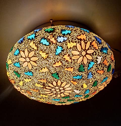 Image of Moroccan Mosaic Ceiling Lamp | Handmade Multicolor Glass Pendant Light | Hanging Ceiling Light for Home Decor | Living Room | Bedroom | Balcony | Cafe | Boho Style | Ceiling Mount Lamp