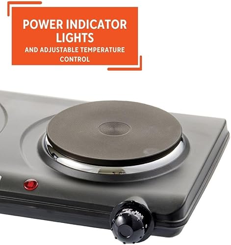 Miniatura 6 de IMUSA Placa caliente eléctrica doble con placa de hierro fundido para cocinar o calentar, quemador eléctrico