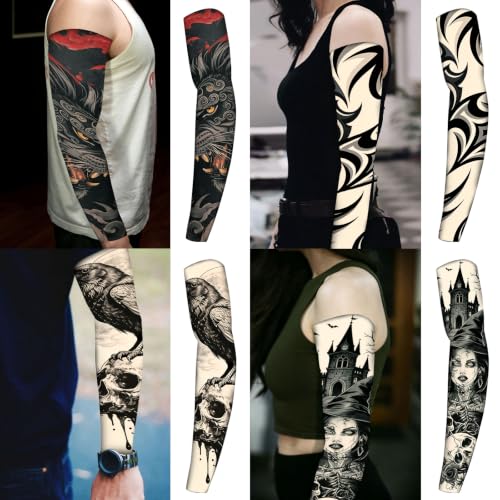 Image of YARIEW Temporary Tattoo Sleeves for Men Arm Sleeves for Men | Tattoo Sleeve Women Arts Fake Sleeve Tattoos Sun Protection Cooling Covers for Arms Women Halloween Pattern 16