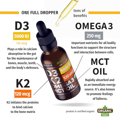 image for NUSAVA (4 Pack) Organic Vitamin D3 K2 Drops with MCT Oil Omega 3, 5000