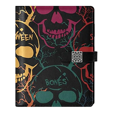 Halloween Skulls Leather Journal Notebook Travel Journal Writing Notebook Binder with Pockets Daily Planner Diary Book for Office School Business Cover