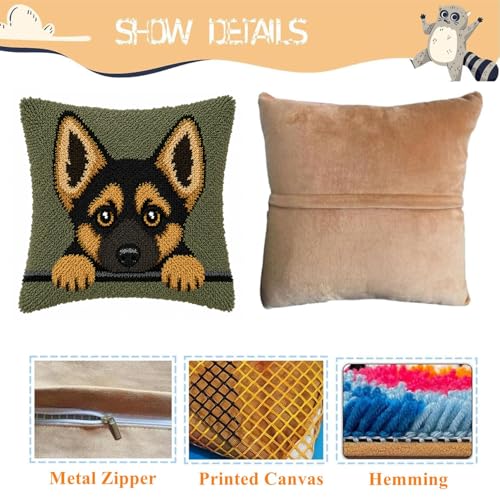 Image of EMISTEM Latch Hook Kits for Adults - Latch Hook Pillow Kits, Crochet Yarn Kit for Beginners, Cross-Stitch Embroidery Cushion Cover Case with Printed Canvas. (Cute Puppy,17x17 inch)